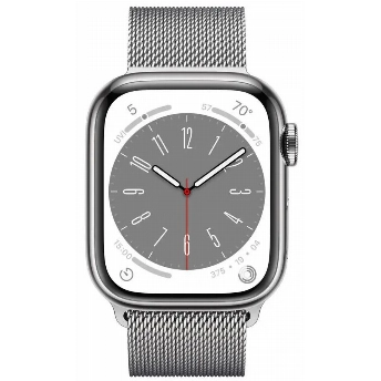 Apple Watch Series 8 45mm Stainless Steel Case with Milanese Loop, серебристая петля