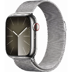 Apple Watch Series 9 45mm Aluminum Case with Milanese Loop, серебристая петля