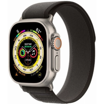 Apple Watch Ultra 49mm Titanium Case with Trail Loop, /серый, размер M/L, Black, черный
