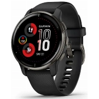 Умные часы Garmin Venu 2S Plus, Slate Stainless Steel Bezel with Black Case and Silicone Band, 0100249611, Black