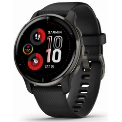 Умные часы Garmin Venu 2S Plus, Slate Stainless Steel Bezel with Black Case and Silicone Band, 0100249611, Black