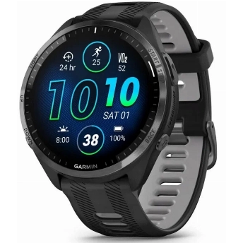 Умные часы Garmin Forerunner 965 Carbon Gray DLC Titanium Bezel with Black Case and Black/Powder Gray Silicone Band 0100280910, Black